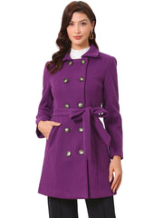 Lapel Double Breasted Slant Pocket Button Belted Pea Coats