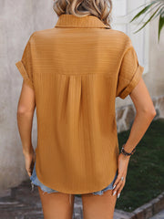Drop Shoulder Short Sleeve Textured Casual Blouse