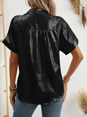 Notched Lapel Metallic Button Down Shirt