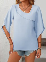 Trendy Irregular Neck Chiffon 3/4 Sleeve Casual Office Blouse