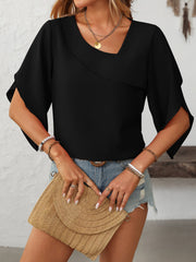 Trendy Irregular Neck Chiffon 3/4 Sleeve Casual Office Blouse