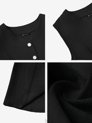Flattering Relaxed Fit Solid Color Sleeveless Button Down Pocketed Office Casual Vest