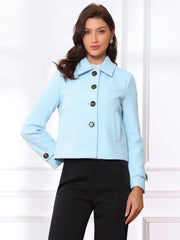 Turn Down Collar Long Sleeve Single Breasted Outwear Winter Pea Coat