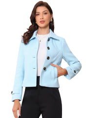 Turn Down Collar Long Sleeve Single Breasted Outwear Winter Pea Coat