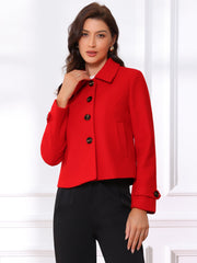 Turn Down Collar Long Sleeve Single Breasted Outwear Winter Pea Coat