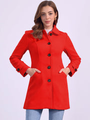 Winter Peter Pan Collar Mid-thigh A-line Single Breasted Pea Coat