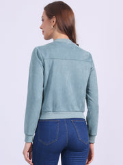 Faux Suede Crop Stand Collar Zip Up Biker Moto Bomber Jackets