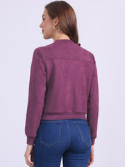 Faux Suede Crop Stand Collar Zip Up Biker Moto Bomber Jackets