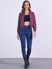 Faux Suede Crop Stand Collar Zip Up Biker Moto Bomber Jackets