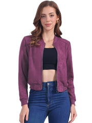 Faux Suede Crop Stand Collar Zip Up Biker Moto Bomber Jackets