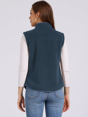 Fleece Plush Pockets Buttons Sleeveless Fuzzy Jacket Vest