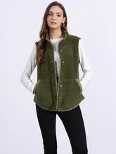 Fleece Plush Pockets Buttons Sleeveless Fuzzy Jacket Vest