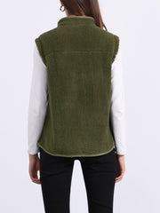 Fleece Plush Pockets Buttons Sleeveless Fuzzy Jacket Vest