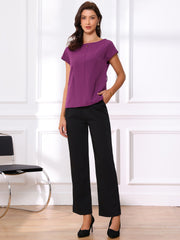Cap Sleeve Boat Neck Office Work Belted Tops