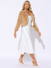 Faux Fur Long Sleeve Open Front Bolero Winter Coat Cropped Jacket