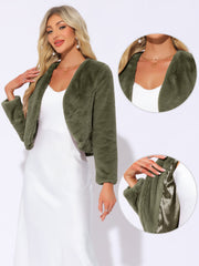 Long Sleeve Open Front Bolero Winter Cropped Faux Fur Jacket