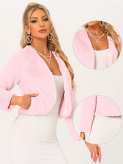 Faux Fur Long Sleeve Open Front Bolero Winter Coat Cropped Jacket