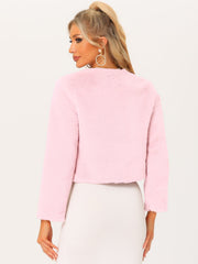 Faux Fur Long Sleeve Open Front Bolero Winter Coat Cropped Jacket