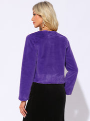 Long Sleeve Open Front Bolero Winter Cropped Faux Fur Jacket
