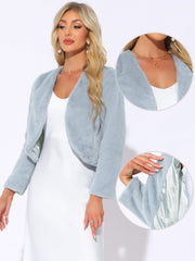 Faux Fur Long Sleeve Open Front Bolero Winter Coat Cropped Jacket