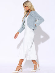 Faux Fur Long Sleeve Open Front Bolero Winter Coat Cropped Jacket