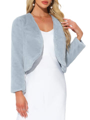 Faux Fur Long Sleeve Open Front Bolero Winter Coat Cropped Jacket