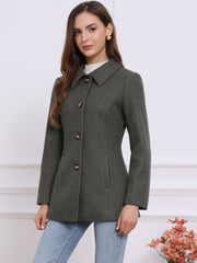 Work Office Winter Overcoat Single Breasted Point Collar Pea Coat