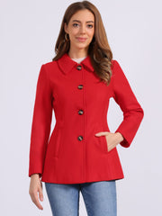 Work Office Winter Overcoat Single Breasted Point Collar Pea Coat