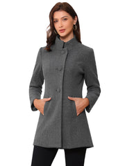 Mid-thigh Stand Collar Single Breasted Long Coat