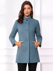 Stand Collar Single Breasted Solid Color Pea Coat