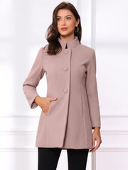 Mid-thigh Stand Collar Single Breasted Long Coat