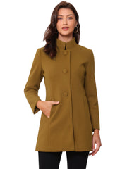 Mid-thigh Stand Collar Single Breasted Long Coat