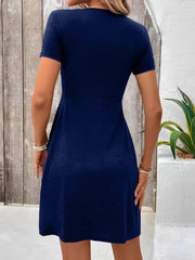 V Neck Short Sleeves Ruched Casual Mini Dress