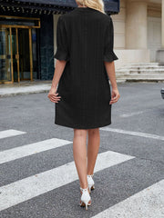 Notch Neck 3/4 Ruffled Sleeves Eyelet Dress