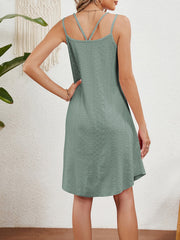 Solid Color Round Neck Sleeveless Eyelet Dress
