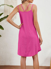 Solid Color Round Neck Sleeveless Eyelet Dress