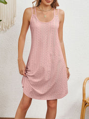 Solid Color Round Neck Sleeveless Eyelet Dress