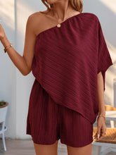 Textured One Shoulder Solid Color Rompers