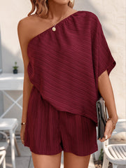 Textured One Shoulder Solid Color Rompers