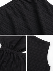 Textured One Shoulder Solid Color Rompers