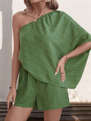 Textured One Shoulder Solid Color Rompers