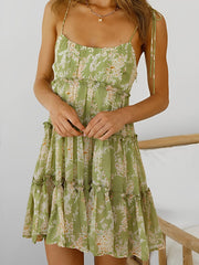Lace-Up Spaghetti Straps Smocked Tiered Mini Dress