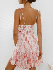 Lace-Up Spaghetti Straps Smocked Tiered Mini Dress