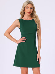 Sleeveless Mini Backless Boat Neck A-line Tank Dress