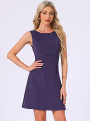 Sleeveless Mini Backless Boat Neck A-line Tank Dress