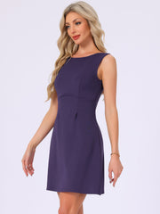 Sleeveless Mini Backless Boat Neck A-line Tank Dress