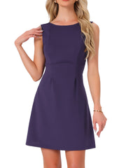 Sleeveless Mini Backless Boat Neck A-line Tank Dress