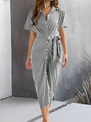 Lapel Button Down Short Sleeves Shirt Dress