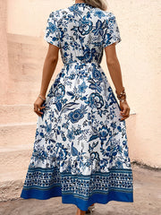 Floral Boho Short Sleeves A-Line Maxi Dress