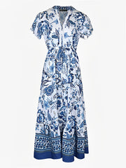 Floral Boho Short Sleeves A-Line Maxi Dress